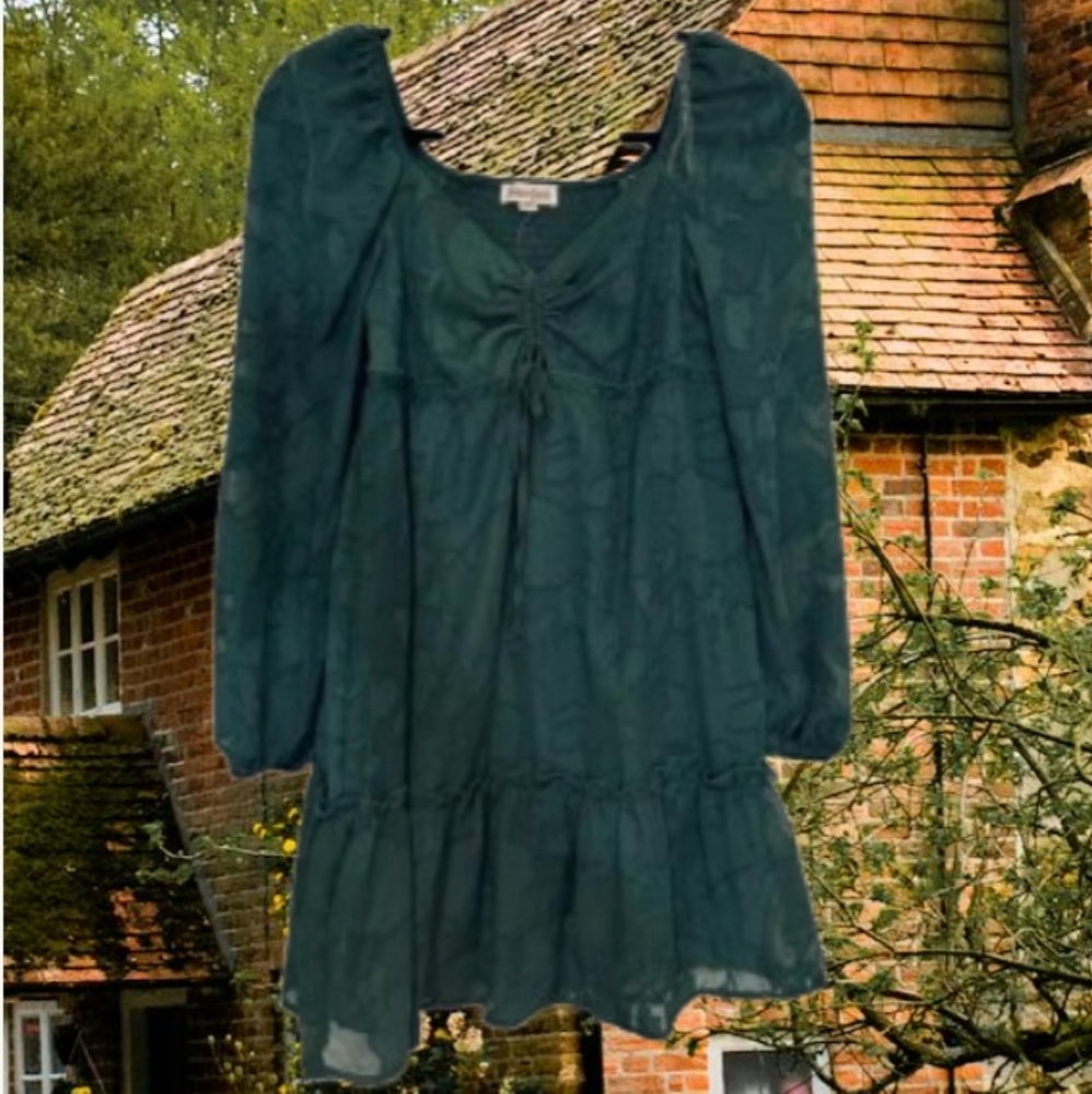 Green babydoll Puff Sleeve Coquette dress